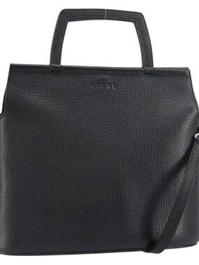 LOEWE Hand Bag Leather 2way Black Silver Auth